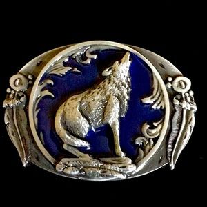 Howling Wolf Blue Moon Metal Belt Buckle New